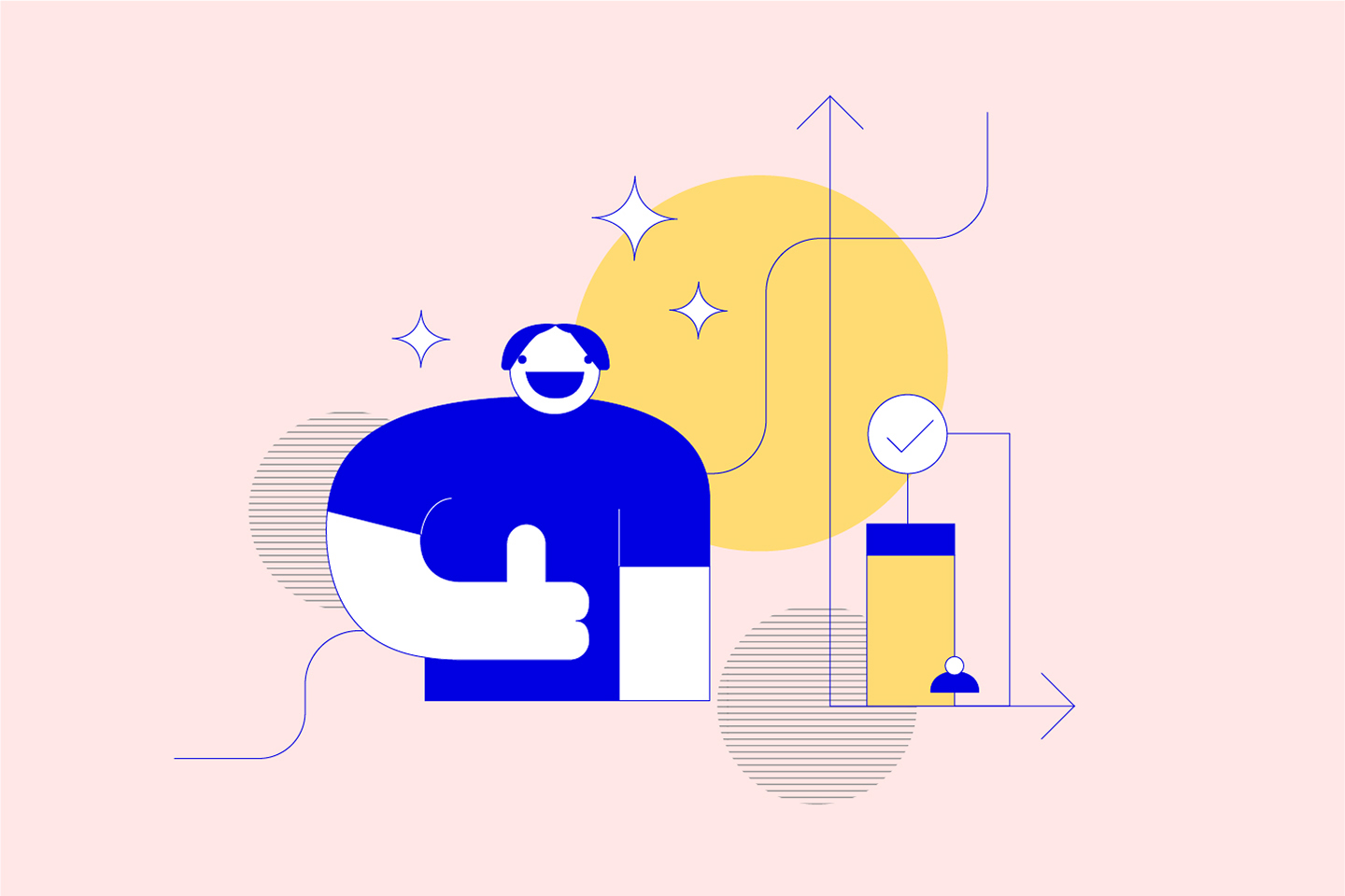 Illustration einer lächelnden Person mit Daumen nach oben